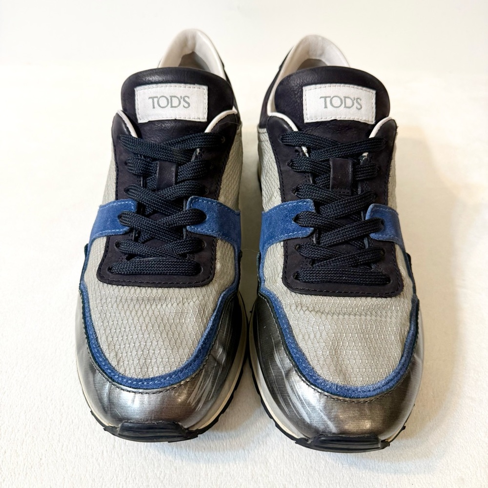 Tod’s Men’s Multifabric Sneakers Metallic Gray Blue Black Size 8.5